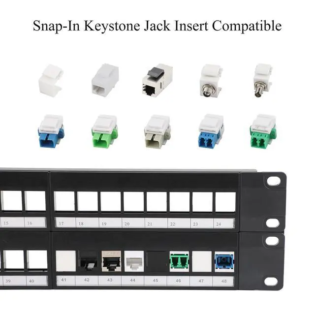 Alt view image 6 of 7 - 2PCS 19 Inch Blank Keystone Patch Panel 48 Port 2U with Cable Management | Rack Mountable, Numbered Ports with Label Slots, Cable Management, Modular Keystone Design, Supports Ethernet/Fiber