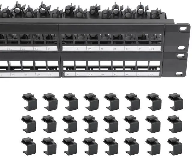 Main image of 19 Inch Blank Keystone Patch Panel 48 Port 2U with 24PCS Blank Buckle | Rack Mountable, Numbered Ports with Label Slots, Cable Management, Modular Keystone Design, Supports Ethernet/Fiber