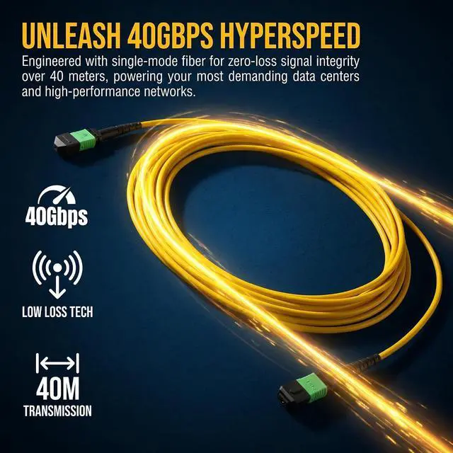 Alt view image 2 of 7 - MPO Single Mode 40G Fiber Patch Cable 8 Cores UPC Type B 20m | 40G high-speed transmission, MPO female Type B Sequence, 0.3dB Insertion Loss, For Data Center FTHH