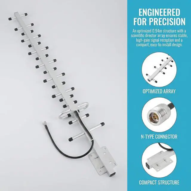 Alt view image 5 of 7 - 19dBi 4G LTE Yagi Antenna 698-2700MHz N Female with 15m Cable for Outdoor | 2G/3G/4G, Weatherproof, Aluminum Alloy, for Communication