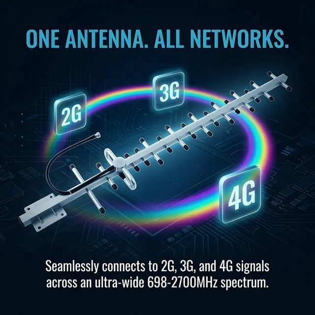 Alt view image 2 of 7 - 19dBi 4G LTE Yagi Antenna 698-2700MHz N Female with 15m Cable for Outdoor | 2G/3G/4G, Weatherproof, Aluminum Alloy, for Communication