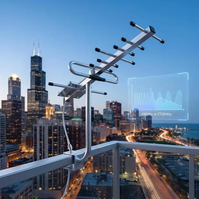 Alt view image 3 of 7 - 10dBi 2G/3G/4G Outdoor Yagi Antenna 698-2700MHz N-Type Female Connector 50 | 50; RG58/50-3 RF Coaxial Cable; For Communication