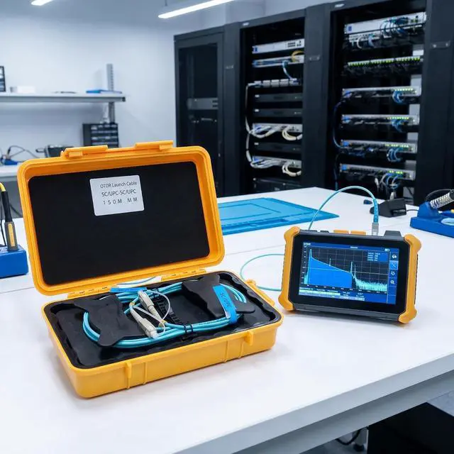 Alt view image 3 of 7 - OM4 100G OTDR Launch Cable Box Test Tool FC/UPC to FC/UPC 150m/492.13ft | Multimode, 50/125m, OTDR Dead Zone CCompensation, Portable Storage Box, For Data Center Fiber testing