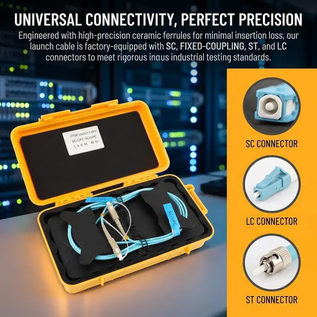 Alt view image 4 of 7 - OM4 100G OTDR Launch Cable Box Test Tool FC/UPC to FC/UPC 150m/492.13ft | Multimode, 50/125m, OTDR Dead Zone CCompensation, Portable Storage Box, For Data Center Fiber testing