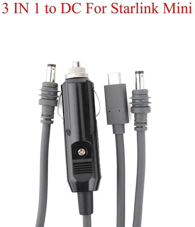 Alt view image 3 of 7 - for Starlink Mini 3-in-1 Power Cable 20m/65.62ft, Car Charger/Type-C/DC | 3-in-1 Cigarette Lighter/Type-C/DC input, 30V 2A 60W, Plug-and-Play, Copper Conductor, Wear-resistant Rubber Jacket