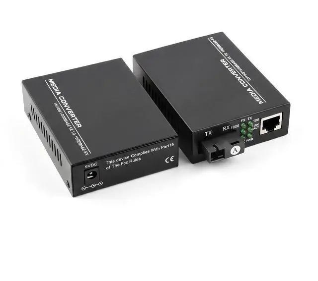 Main image of 1Pair Gigabit Fiber Media Converter 10/100/1000Mbps | Auto-Negotiation; Single-mode 3Km; SC/UPC,SC/APC Port; RJ45 Port; 1.25G Speed; US Power Adapter