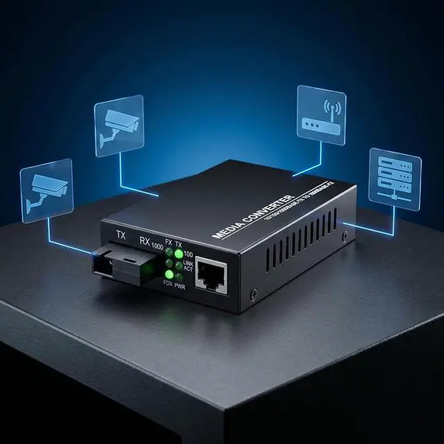 Alt view image 6 of 7 - 1Pair Gigabit Fiber Media Converter 10/100/1000Mbps | Auto-Negotiation; Single-mode 3Km; SC/UPC,SC/APC Port; RJ45 Port; 1.25G Speed; US Power Adapter