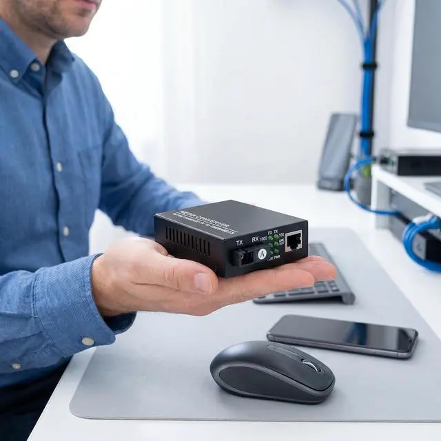Alt view image 7 of 7 - 1Pair Gigabit Fiber Media Converter 10/100/1000Mbps | Auto-Negotiation; Single-mode 3Km; SC/UPC,SC/APC Port; RJ45 Port; 1.25G Speed; US Power Adapter