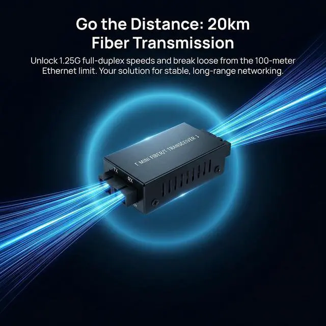 Alt view image 3 of 7 - Gigabit Fiber Optical Media Converter Network Transceiver 100/1000Mbps | MINI; 1.25G; Auto-Negotiation, Single-mode; 20Km Transmission; SC/UPC,SC/APC to RJ45; US Power Adapter