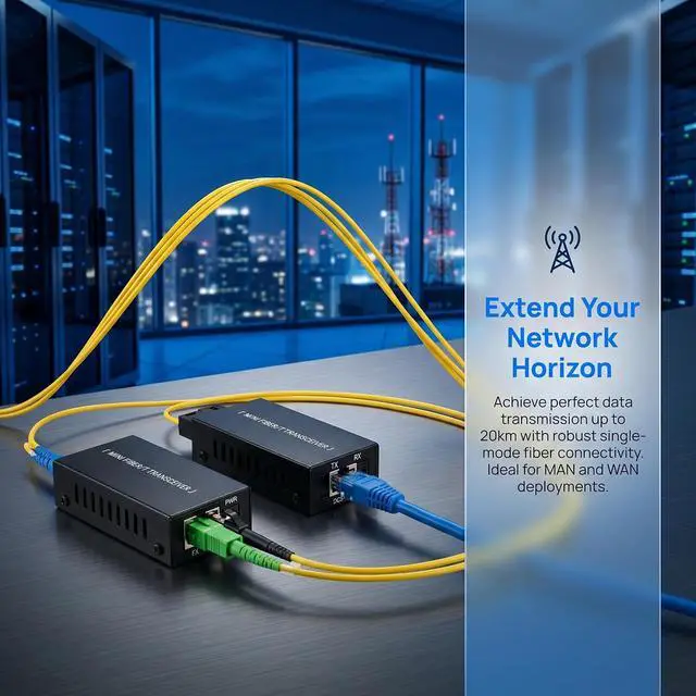 Alt view image 4 of 7 - Gigabit Fiber Optical Media Converter Network Transceiver 100/1000Mbps | MINI; 1.25G; Auto-Negotiation, Single-mode; 20Km Transmission; SC/UPC,SC/APC to RJ45; US Power Adapter