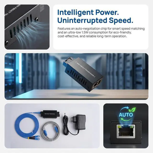 Alt view image 6 of 7 - Gigabit Fiber Optical Media Converter Network Transceiver 100/1000Mbps | MINI; 1.25G; Auto-Negotiation, Single-mode; 20Km Transmission; SC/UPC,SC/APC to RJ45; US Power Adapter