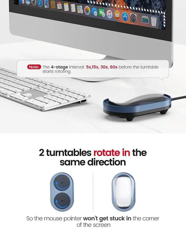 Alt view image 6 of 7 - Dual Turntable Mouse Mover, Turbo 3 Mouse Jiggler with Adjustable Intervals, ON/Off Switch, Undetectable & Noiseless Mouse Shaker Simulate Realistic Mouse Movement for Secure Computer Activity