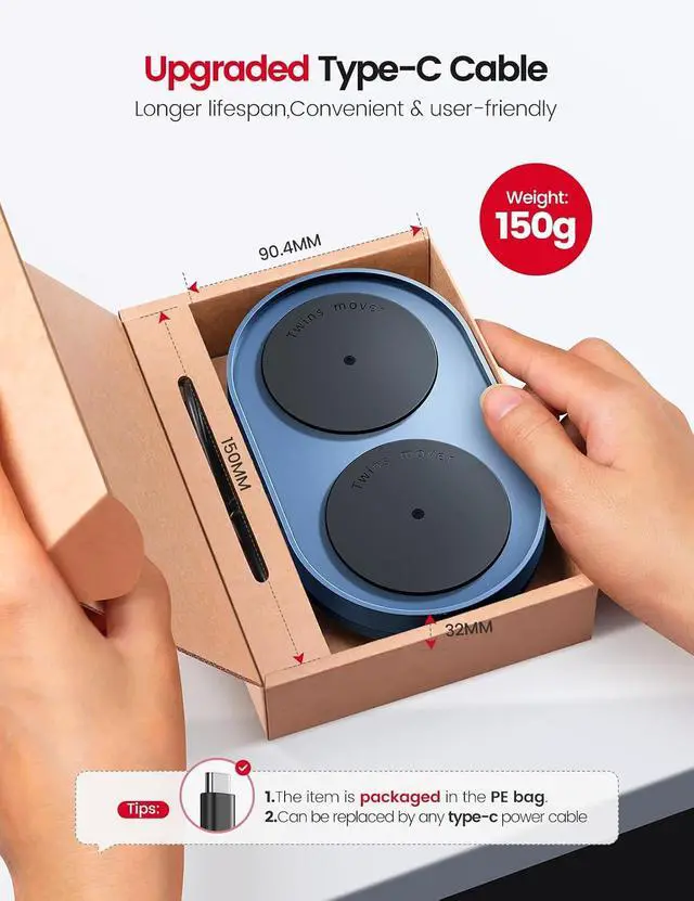 Alt view image 7 of 7 - Dual Turntable Mouse Mover, Turbo 3 Mouse Jiggler with Adjustable Intervals, ON/Off Switch, Undetectable & Noiseless Mouse Shaker Simulate Realistic Mouse Movement for Secure Computer Activity