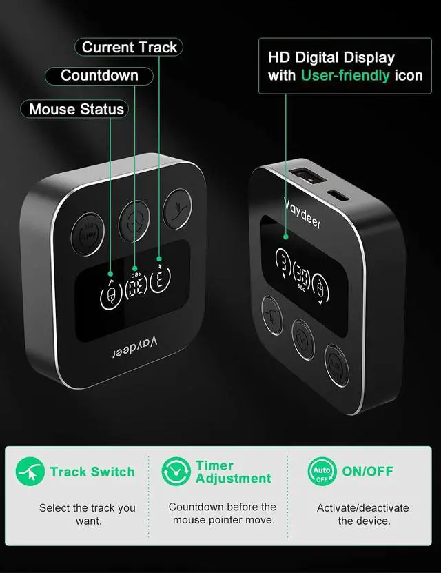 Alt view image 4 of 7 - Smart Mouse Jiggler, X3 Plus Undetectable Mouse Mover by IT, Auto Running When AFK, Auto Stop When Mouse in use, Plug and Play with LED Display, 3 Tracks, Undetectable Mouse Shaker Wiggler