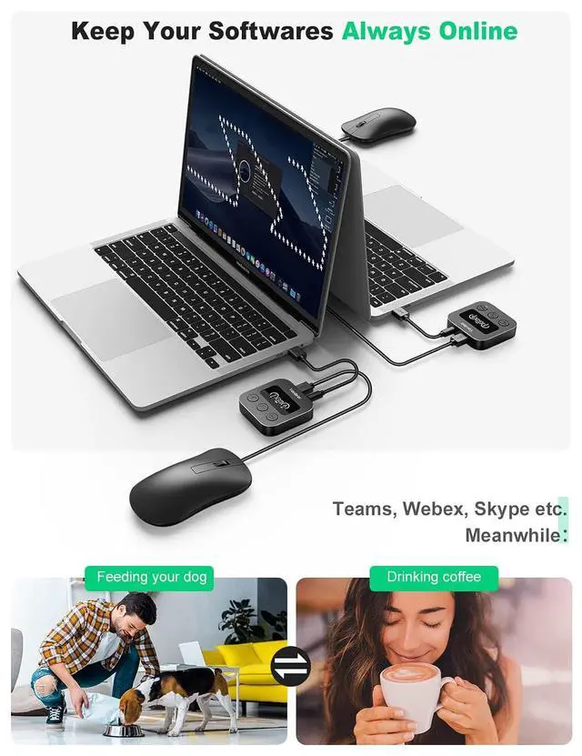 Alt view image 6 of 7 - Smart Mouse Jiggler, X3 Plus Undetectable Mouse Mover by IT, Auto Running When AFK, Auto Stop When Mouse in use, Plug and Play with LED Display, 3 Tracks, Undetectable Mouse Shaker Wiggler