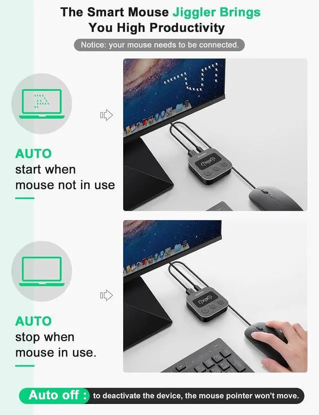 Alt view image 6 of 7 - Ultra Slim Mouse Mover, Air 3 Mouse Jiggler X3 Plus Smart Mouse Jiggler Mover with LED Display, Undetectable & Noiseless, Simulates Realistic Mouse Movement, Driver-Free,Keeps PC Active