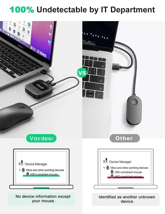 Alt view image 7 of 7 - Ultra Slim Mouse Mover, Air 3 Mouse Jiggler X3 Plus Smart Mouse Jiggler Mover with LED Display, Undetectable & Noiseless, Simulates Realistic Mouse Movement, Driver-Free,Keeps PC Active