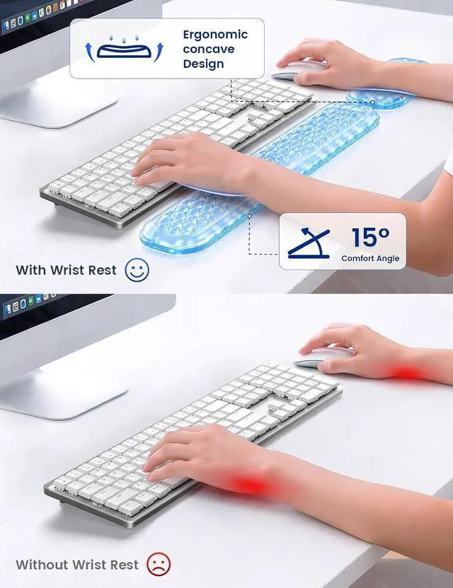 Alt view image 3 of 7 - Gel Wrist Rest Set for Keyboard and Mouse, Ergonomic Wrist Support | Cooling Gel Keyboard and Mouse Wrist Pads with Non-Slip Base for Typing, Gaming, Laptop, Home Office, Glacier Blue