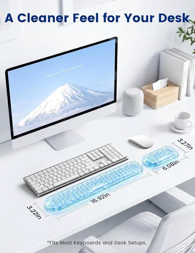 Alt view image 7 of 7 - Gel Wrist Rest Set for Keyboard and Mouse, Ergonomic Wrist Support | Cooling Gel Keyboard and Mouse Wrist Pads with Non-Slip Base for Typing, Gaming, Laptop, Home Office, Glacier Blue