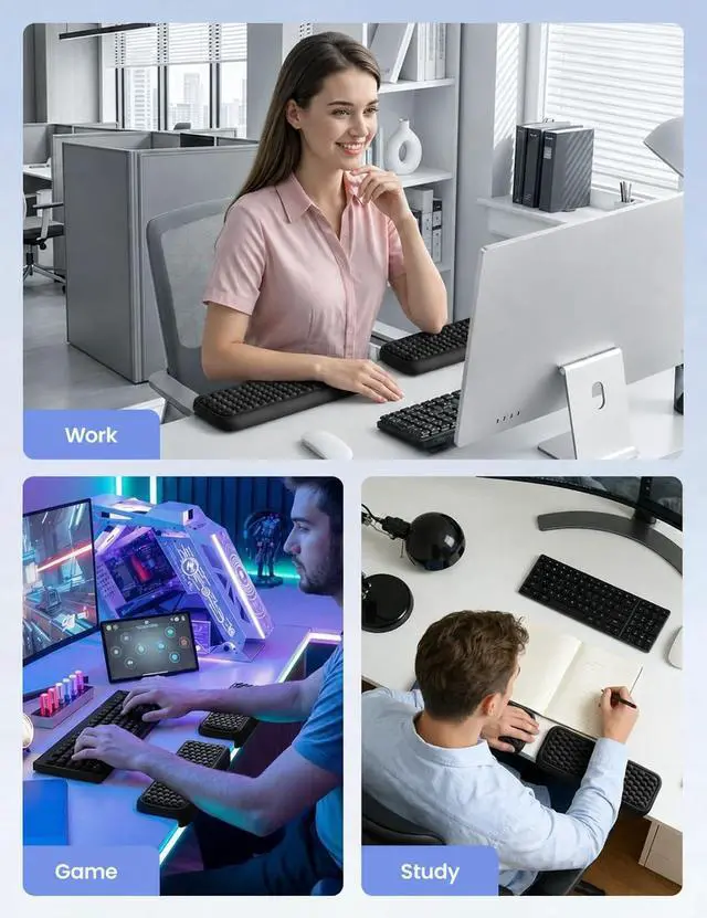 Alt view image 6 of 7 - 2Pcs Elbow Rest Pad, L-Shaped Wrist Rest, Desk Edge Cushion | Ergonomic Memory Foam Arm Rest Support Keyboard Mouse Elbow Pad for Palm Hand Office Computer Home Gaming Accessories-Black