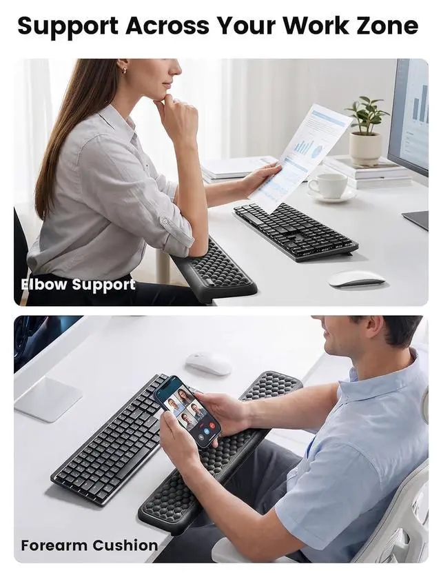 Alt view image 5 of 7 - Ergonomic Full-Length L-Shaped Elbow Rest Pad, Desk Edge Pad, Pink | Soft Memory Foam Supports Elbow and Forearm, Desk Edge Cushion for Keyboard, Mouse, Office and Gaming Use