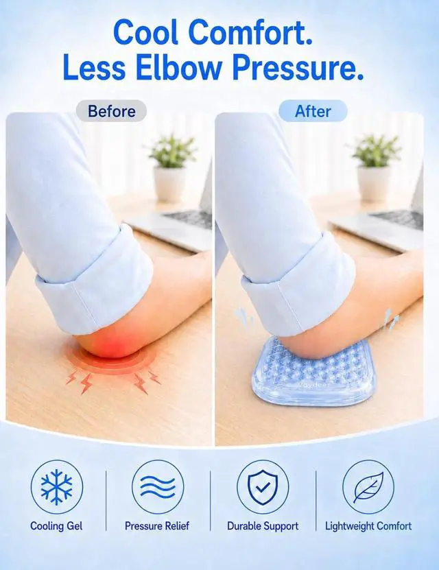 Alt view image 3 of 7 - Clear Gel Elbow Pad for Desk, Ergonomic Arm Rest Cushion | Desk Wrist Rest for Keyboard and Mouse, Keyboard Wrist Pad for Computer and Laptop Typing, Gaming and Office Glacier Blue