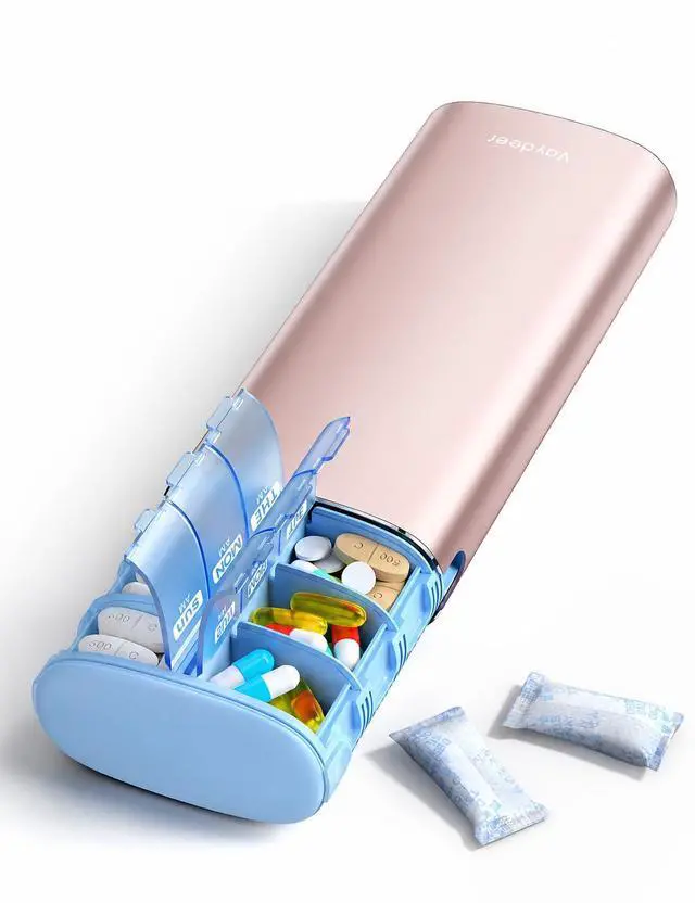 Main image of Metal 7 Day Travel Pill Organizer 2 Times a Day, Built-in Desiccant | AM PM weekly Travel Pill Case, Twice-DailyAirtight Large Capacity Pill Box for Vitamins, Medication, Supplements & Fish Oil