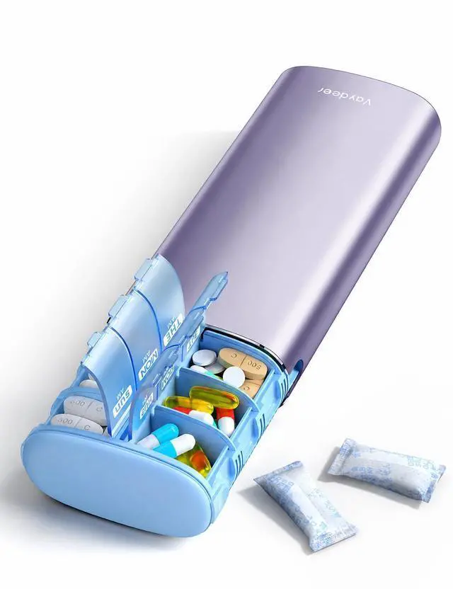 Main image of Metal 7 Day Travel Pill Organizer 2 Times a Day, Built-in Desiccant | AM PM weekly Travel Pill Case, Twice-DailyAirtight Large Capacity Pill Box for Vitamins, Medication, Supplements & Fish Oil
