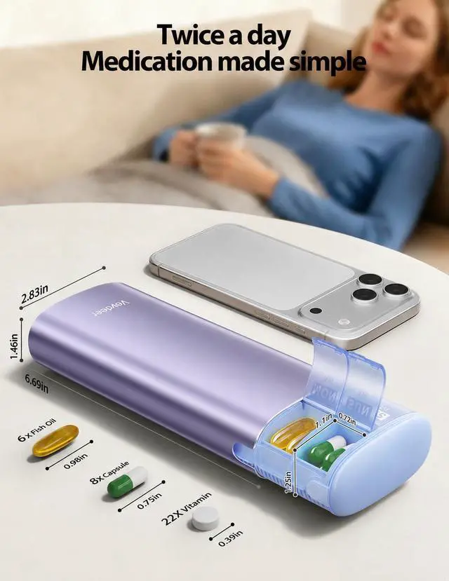 Alt view image 5 of 7 - Metal 7 Day Travel Pill Organizer 2 Times a Day, Built-in Desiccant | AM PM weekly Travel Pill Case, Twice-DailyAirtight Large Capacity Pill Box for Vitamins, Medication, Supplements & Fish Oil