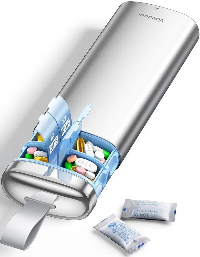 Main image of Metal Pill Organizer 2 Times a Day, AM PM 7 Day with Desiccant | Weekly Travel Pill Case with Pull Handle, Airtight Moisture-Resistant Seal, Pill Box for Medication & Supplements