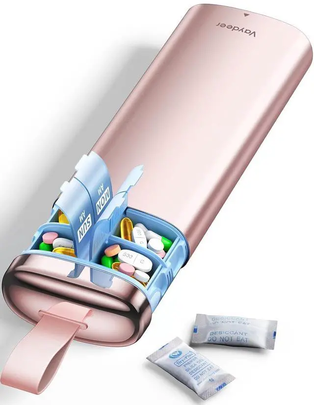 Main image of Metal Pill Organizer 2 Times a Day, AM PM 7 Day with Desiccant | Weekly Travel Pill Case with Pull Handle, Airtight Moisture-Resistant Seal, Pill Box for Medication & Supplements