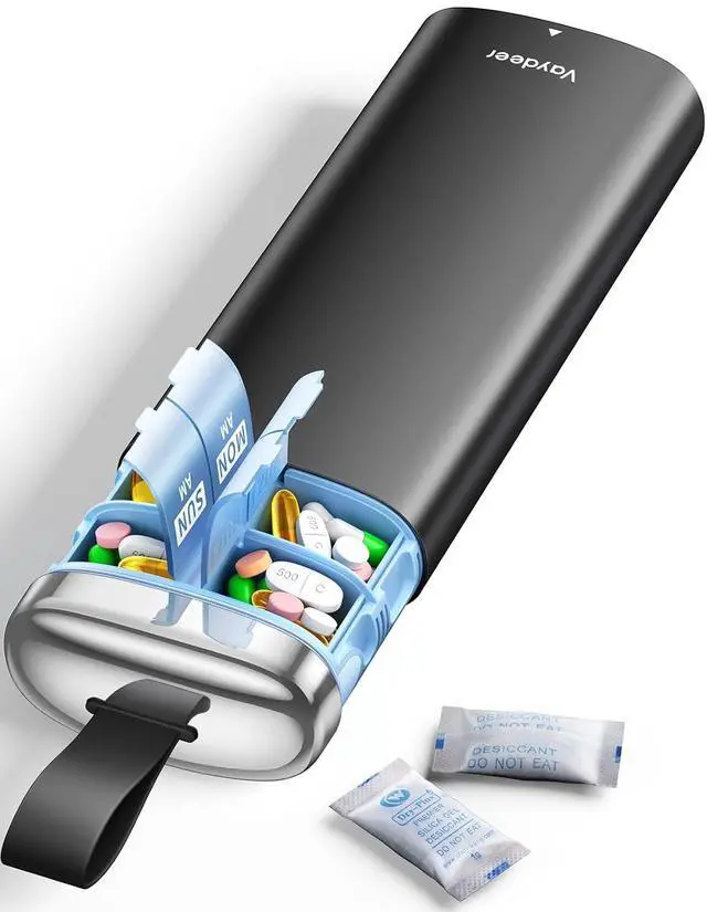 Main image of Metal Pill Organizer 2 Times a Day, AM PM 7 Day with Desiccant | Weekly Travel Pill Case with Pull Handle, Airtight Moisture-Resistant Seal, Pill Box for Medication & Supplements