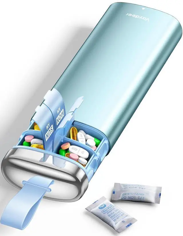Main image of Metal Pill Organizer 2 Times a Day, AM PM 7 Day with Desiccant | Weekly Travel Pill Case with Pull Handle, Airtight Moisture-Resistant Seal, Pill Box for Medication & Supplements