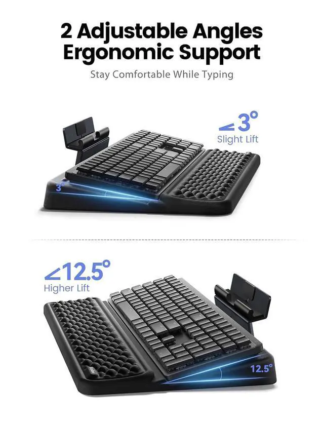Alt view image 6 of 7 - 4-in-1 Keyboard Wrist Rest, Ergonomic Keyboard Stand with Adjustable Phone Stand, Tilt Computer Pad Typing Support for Desk, Memory Foam Cushion Storage Riser Holder Tray Lift for Office Home