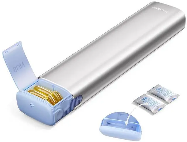 Main image of Metal Weekly Pill Organizer Moisture-Proof Travel Pill Organizer with Built-in Desiccant Chamber and Airtight Lids Large-Capacity Pill Box for Vitamins, Medicines & Supplements(Silver)