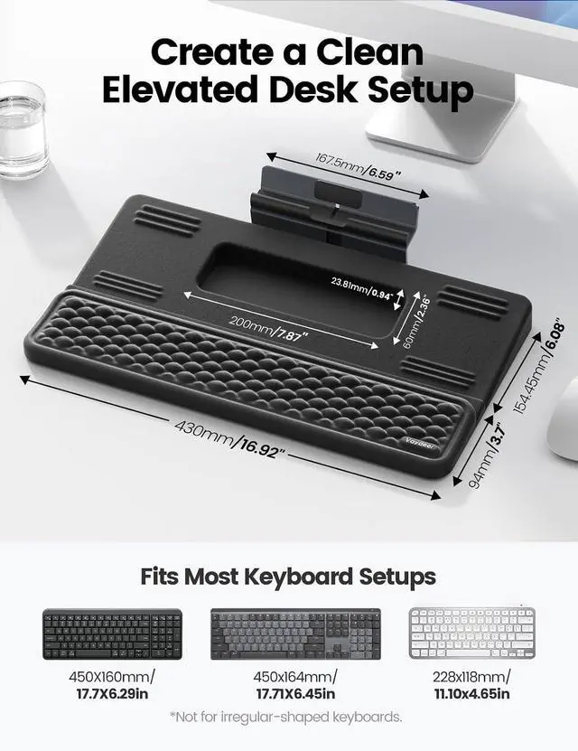Alt view image 7 of 7 - 4-in-1 Keyboard Wrist Rest, Ergonomic Keyboard Stand with Adjustable Phone Stand, Tilt Computer Pad Typing Support for Desk, Memory Foam Cushion Storage Riser Holder Tray Lift for Office Home