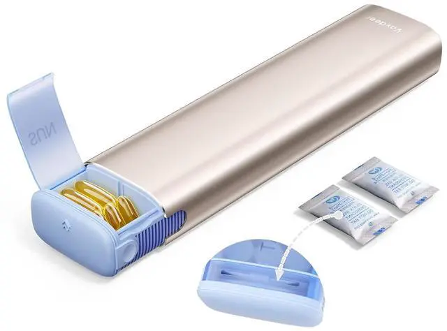 Main image of Metal Weekly Pill Organizer Moisture-Proof Travel Pill Organizer with Built-in Desiccant Chamber and Airtight Lids Large-Capacity Pill Box for Vitamins, Medicines & Supplements (Champagne)