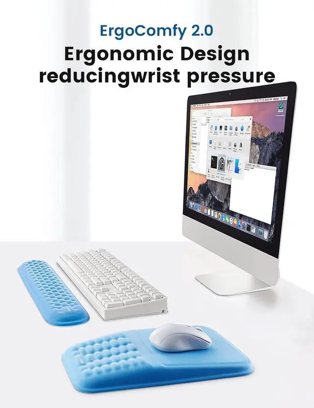 Alt view image 2 of 7 - 2-in-1 Keyboard & Mouse Wrist Rest Set Ergonomic Pain-Relief Support, Memory Foam Wrist Cushion with 8° Slope & Massage Nubs, Non-Slip PU Base, Relieves Wrist Pain & Carpal Tunnel from Long Typing