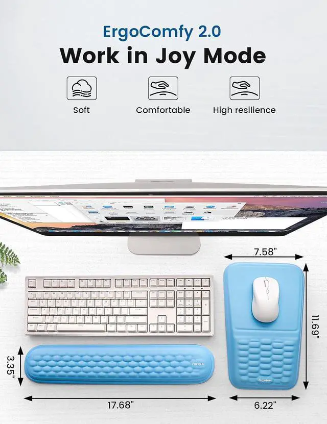 Alt view image 6 of 7 - 2-in-1 Keyboard & Mouse Wrist Rest Set Ergonomic Pain-Relief Support, Memory Foam Wrist Cushion with 8° Slope & Massage Nubs, Non-Slip PU Base, Relieves Wrist Pain & Carpal Tunnel from Long Typing