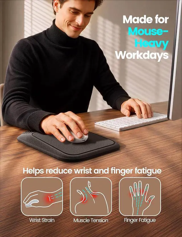 Alt view image 2 of 7 - Mouse Pad with Wrist Rest, Ergonomic Memory Foam Wrist Support | Mouse Wrist Pad with Non-Slip Base for Computer and Laptop, Smooth Tracking for Office Work, Typing and Gaming