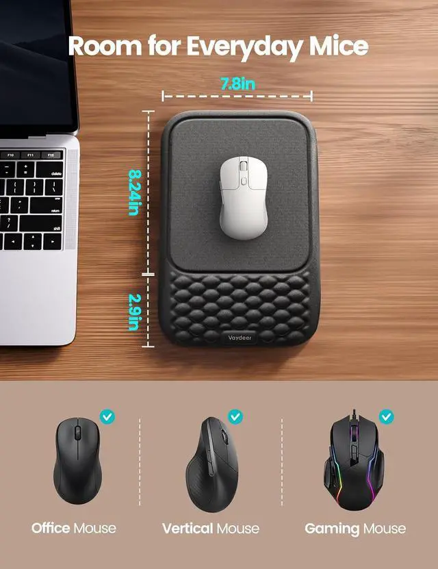 Alt view image 6 of 7 - Mouse Pad with Wrist Rest, Ergonomic Memory Foam Wrist Support | Mouse Wrist Pad with Non-Slip Base for Computer and Laptop, Smooth Tracking for Office Work, Typing and Gaming