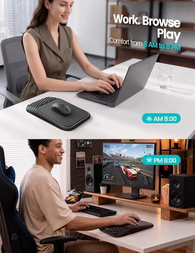 Alt view image 7 of 7 - Mouse Pad with Wrist Rest, Ergonomic Memory Foam Wrist Support | Mouse Wrist Pad with Non-Slip Base for Computer and Laptop, Smooth Tracking for Office Work, Typing and Gaming