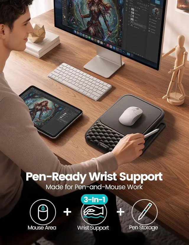 Alt view image 2 of 7 - Mouse Pad with Wrist Rest Storage, Ergonomic Support Memory Foam | Non-Slip Cushioned Mouse Pad Provides Stable Wrist Support And Convenient Storage for Comfortable Home, Office And Gaming Use
