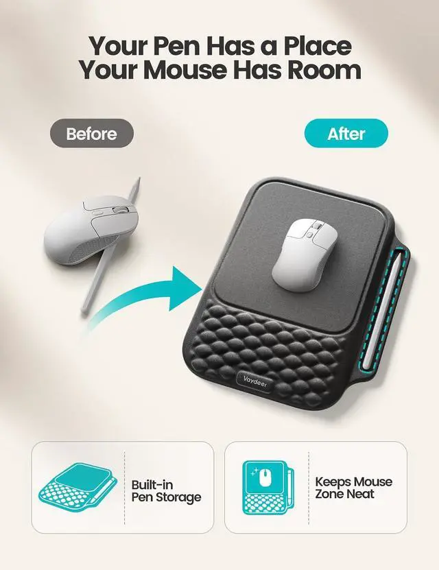 Alt view image 4 of 7 - Mouse Pad with Wrist Rest Storage, Ergonomic Support Memory Foam | Non-Slip Cushioned Mouse Pad Provides Stable Wrist Support And Convenient Storage for Comfortable Home, Office And Gaming Use