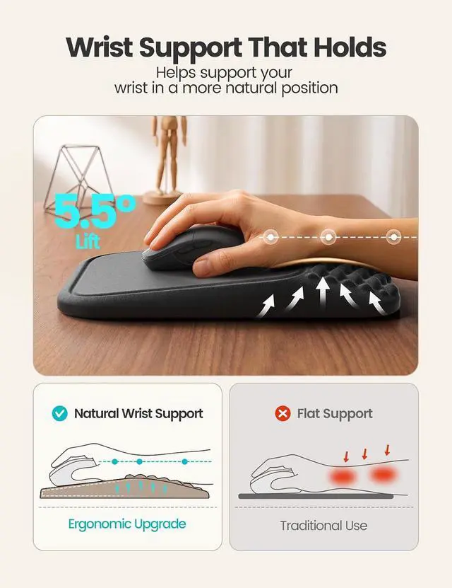 Alt view image 3 of 7 - Mouse Pad with Wrist Rest Storage, Ergonomic Support Memory Foam | Non-Slip Cushioned Mouse Pad Provides Stable Wrist Support And Convenient Storage for Comfortable Home, Office And Gaming Use