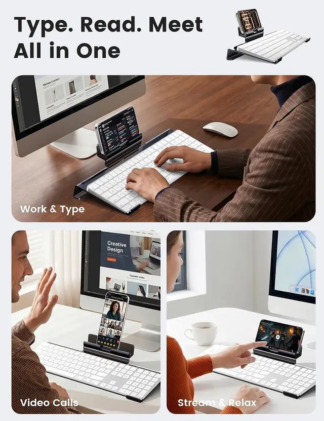 Alt view image 5 of 7 - Keyboard Stand with Phone Stand, Tilted Keyboard and Phone Holder for Desk, Ergonomic Cellphone Riser, Computer Desktop Tray Lift Elevator for Office Typing Home Gaming Acrylic Clear Black