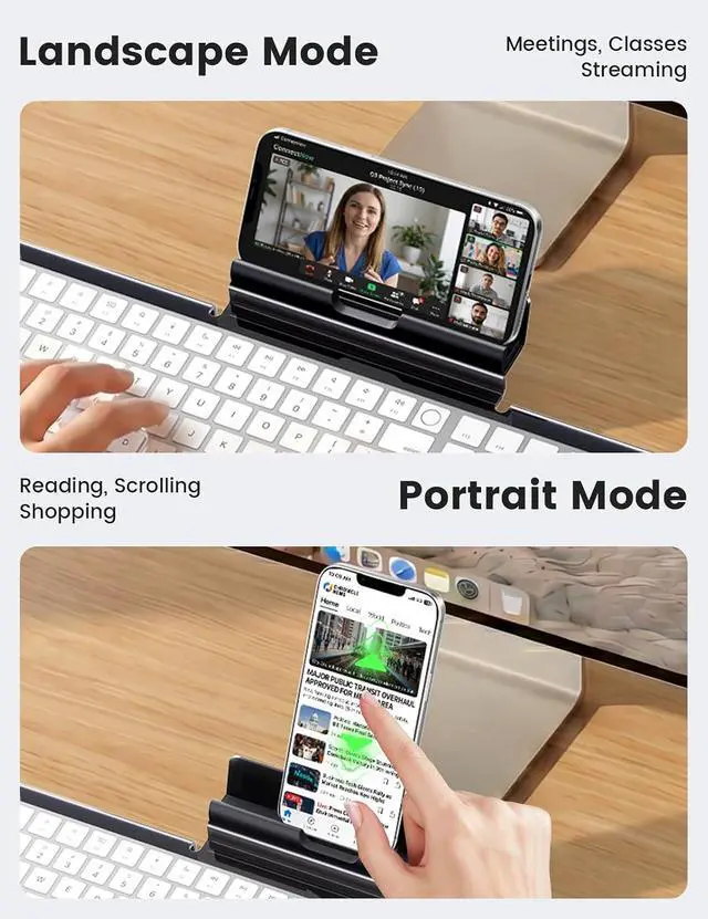 Alt view image 4 of 7 - Keyboard Stand with Phone Stand, Tilted Keyboard and Phone Holder for Desk, Ergonomic Cellphone Riser, Computer Desktop Tray Lift Elevator for Office Typing Home Gaming Acrylic Clear Black