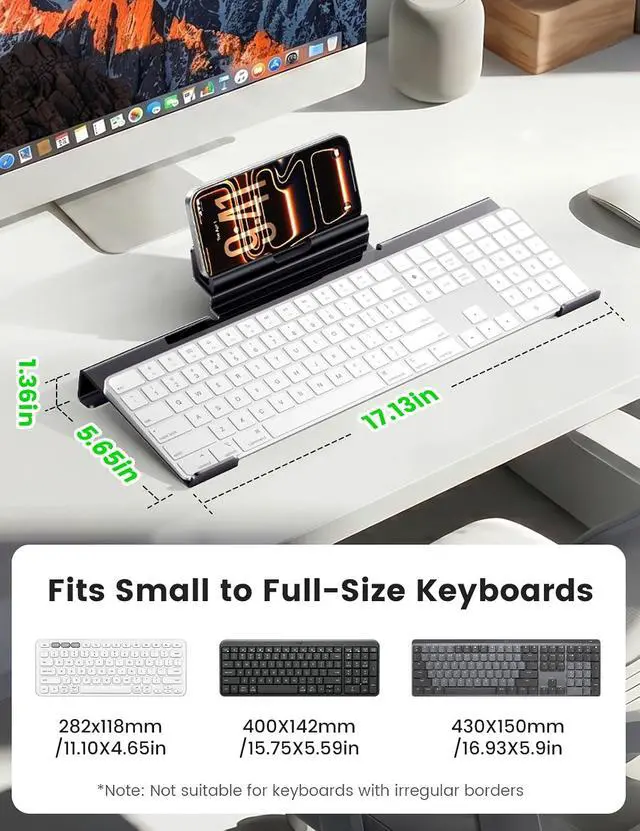 Alt view image 6 of 7 - Keyboard Stand with Phone Stand, Tilted Keyboard and Phone Holder for Desk, Ergonomic Cellphone Riser, Computer Desktop Tray Lift Elevator for Office Typing Home Gaming Acrylic Clear Black