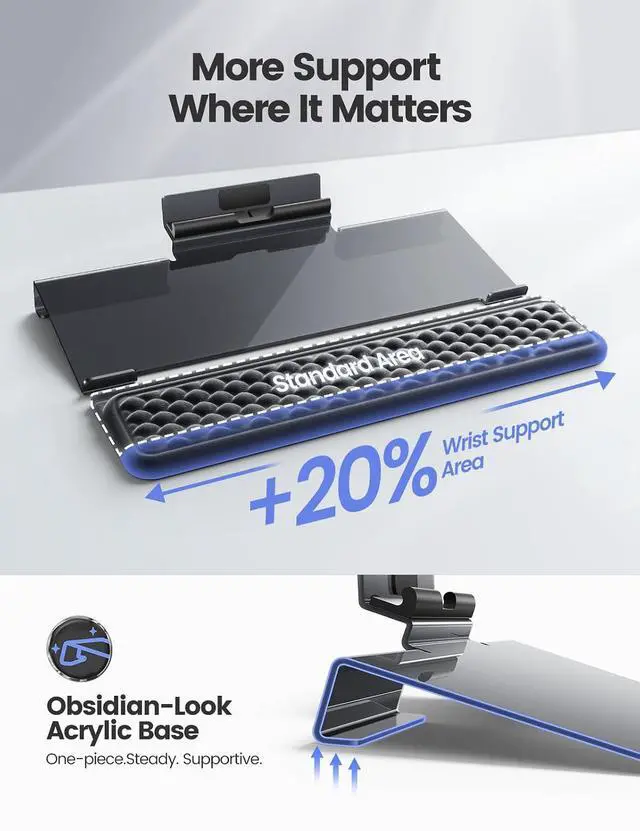 Alt view image 5 of 7 - Wrist Rest with Keyboard Stand and Phone Holder, Keyboard Riser with Wrist Support, Ergonomic Computer Phone Stand Typing Cushion for Desk, Tilted Lifter Tray Set Office Home Gaming Acrylic