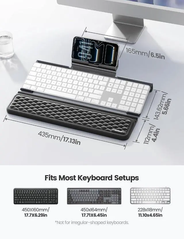 Alt view image 6 of 7 - Wrist Rest with Keyboard Stand and Phone Holder, Keyboard Riser with Wrist Support, Ergonomic Computer Phone Stand Typing Cushion for Desk, Tilted Lifter Tray Set Office Home Gaming Acrylic